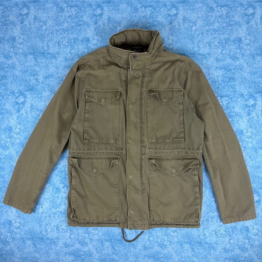 Madewell Cotton Field Utility Jacket Mens Large Olive Green Full Zip Cargo Coat